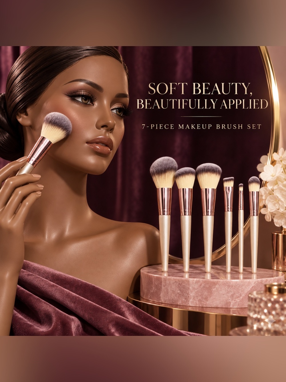 7-Piece Luxury Makeup Brush Set Soft Bristles Rose Gold Face & Eye